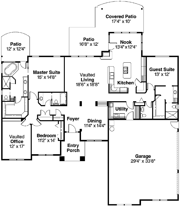 One-Story Ranch Traditional Level One of Plan 69712