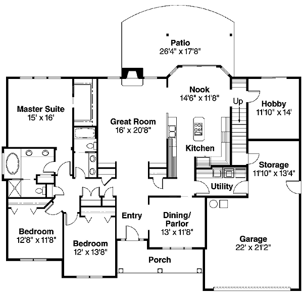 One-Story Ranch Level One of Plan 69718