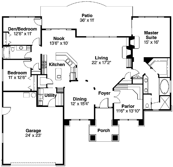 Mediterranean One-Story Level One of Plan 69723