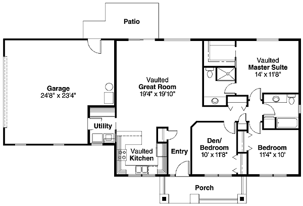 One-Story Ranch Level One of Plan 69742