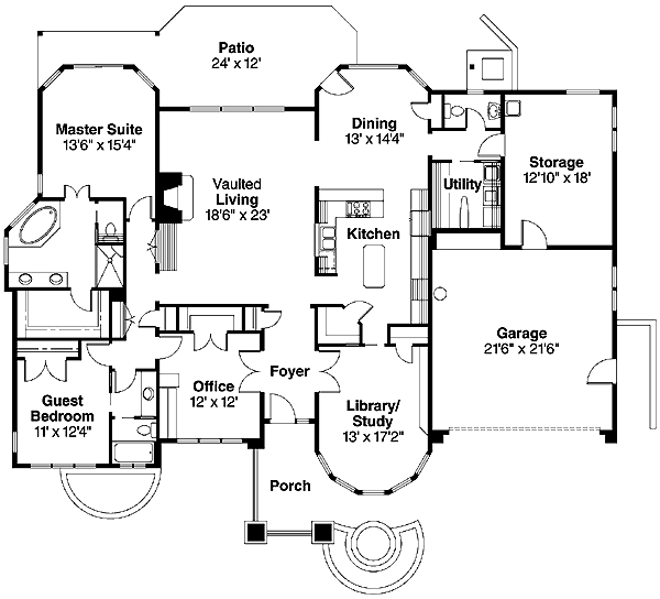 Contemporary One-Story Level One of Plan 69745
