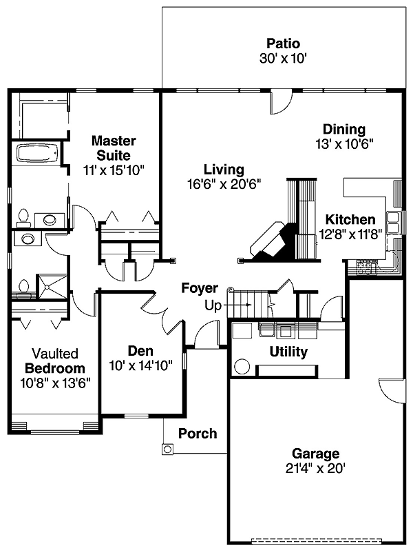 One-Story Ranch Level One of Plan 69749