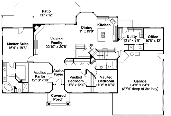 Country Craftsman One-Story Level One of Plan 69750