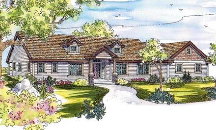 Country Craftsman One-Story Elevation of Plan 69750