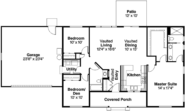 One-Story Ranch Level One of Plan 69751
