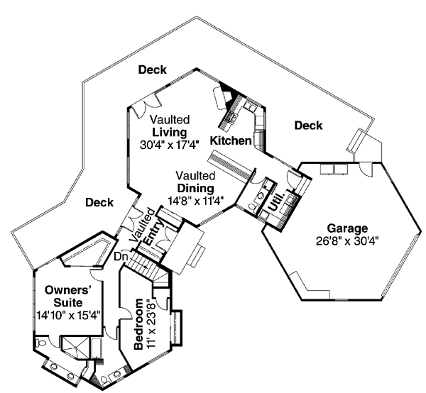 Contemporary Ranch Level One of Plan 69770