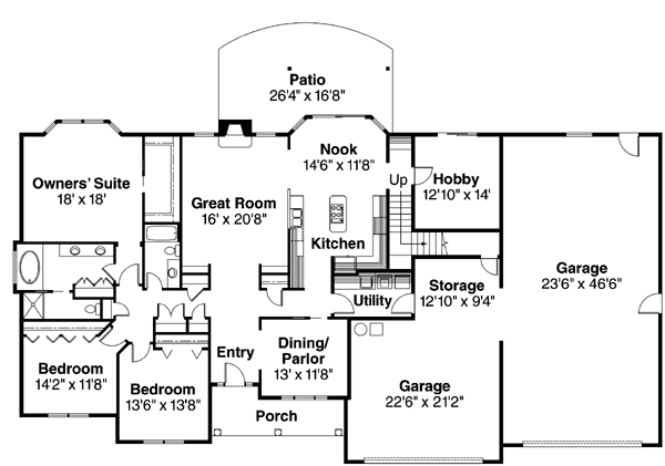 Contemporary Country Craftsman Traditional Level One of Plan 69778