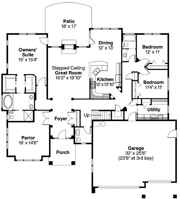 Plan 69785 | One-Story Style with 3 Bed, 3 Bath, 3 Car Garage