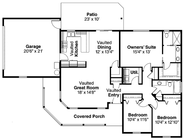 Country Farmhouse One-Story Ranch Level One of Plan 69790