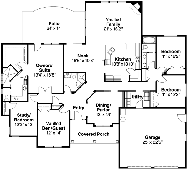Contemporary One-Story Ranch Level One of Plan 69793