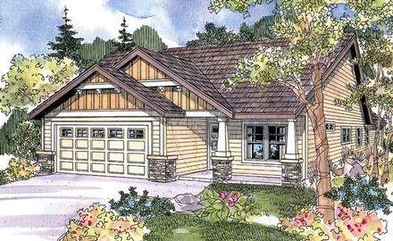 Colonial Contemporary Country One-Story Ranch Elevation of Plan 69797