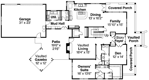 Country Craftsman Farmhouse Level One of Plan 69798
