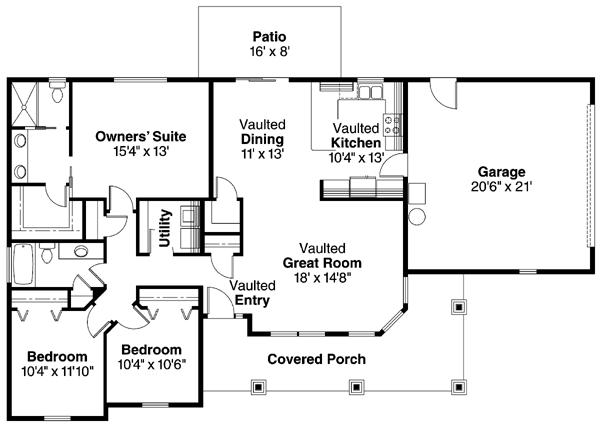 Bungalow Country Craftsman One-Story Ranch Level One of Plan 69799