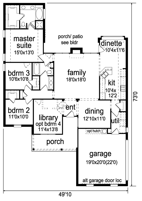 Colonial Cottage Country One-Story Traditional Level One of Plan 69918