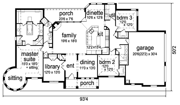 European One-Story Traditional Level One of Plan 69919
