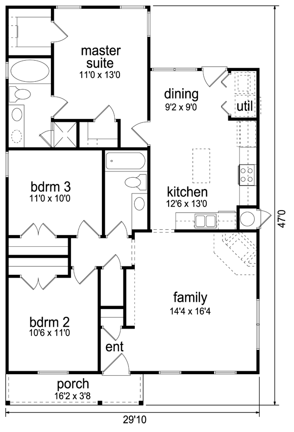 Cottage Traditional Level One of Plan 69957