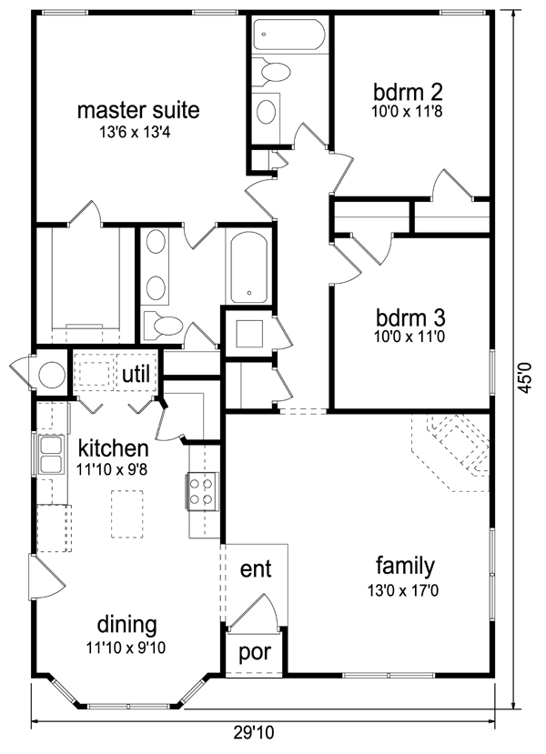 Cottage Traditional Level One of Plan 69959