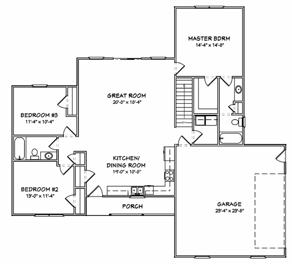 Plan 70180 | Traditional Style with 3 Bed, 2 Bath, 2 Car Garage