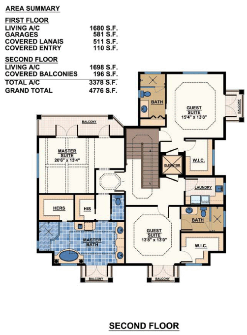 Coastal Contemporary Florida Mediterranean Level Two of Plan 71506