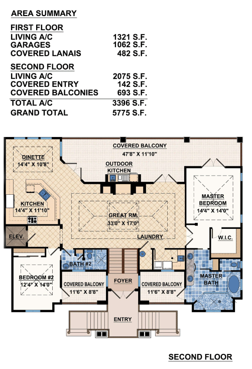 Coastal Contemporary Florida Mediterranean Level Two of Plan 71507