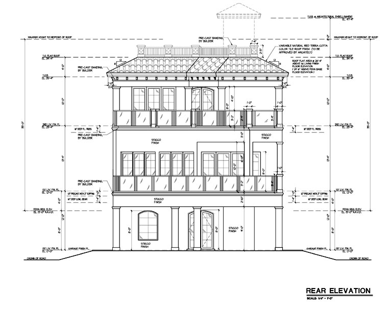 Coastal Contemporary Florida Mediterranean Rear Elevation of Plan 71508