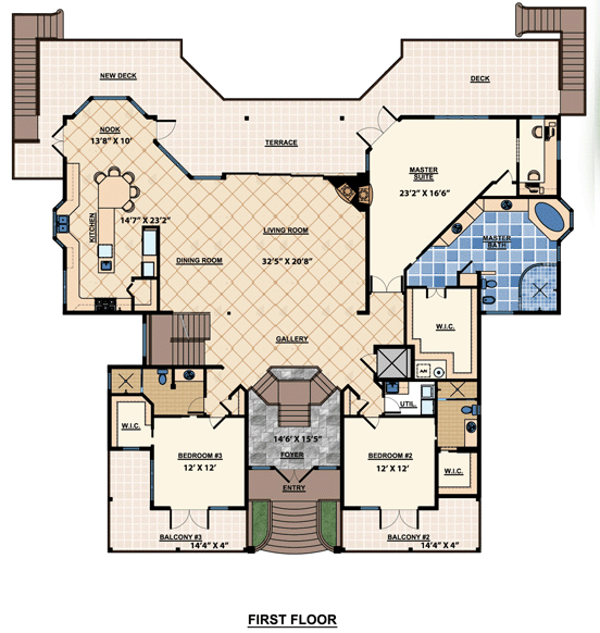 Coastal Contemporary Florida Mediterranean Level One of Plan 71509