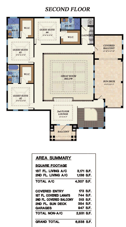 House Plan 71518 Second Level Plan