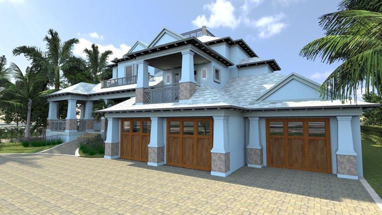 Florida Plan with 4513 Sq. Ft., 4 Bedrooms, 5 Bathrooms, 3 Car Garage Elevation