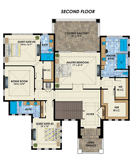 House Plan 71537 Second Level Plan