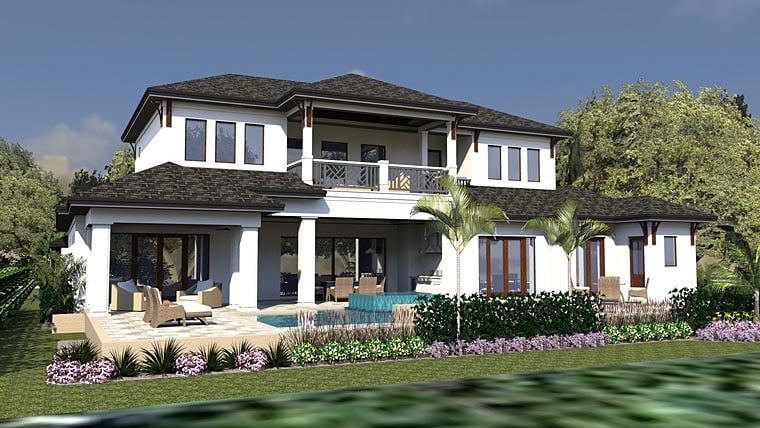 Coastal Florida Mediterranean Rear Elevation of Plan 71542