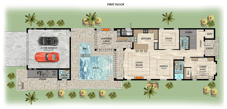 Coastal Contemporary Florida Level One of Plan 71547