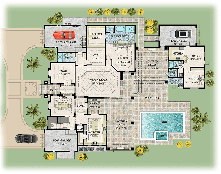 Coastal Contemporary Florida Level One of Plan 71549