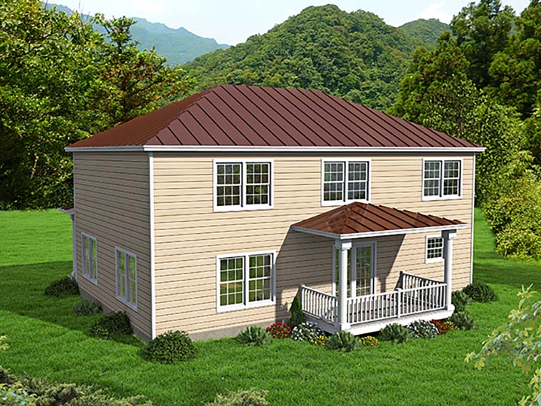 Country, Farmhouse, Traditional Plan with 2641 Sq. Ft., 4 Bedrooms, 4 Bathrooms, 2 Car Garage Rear Elevation