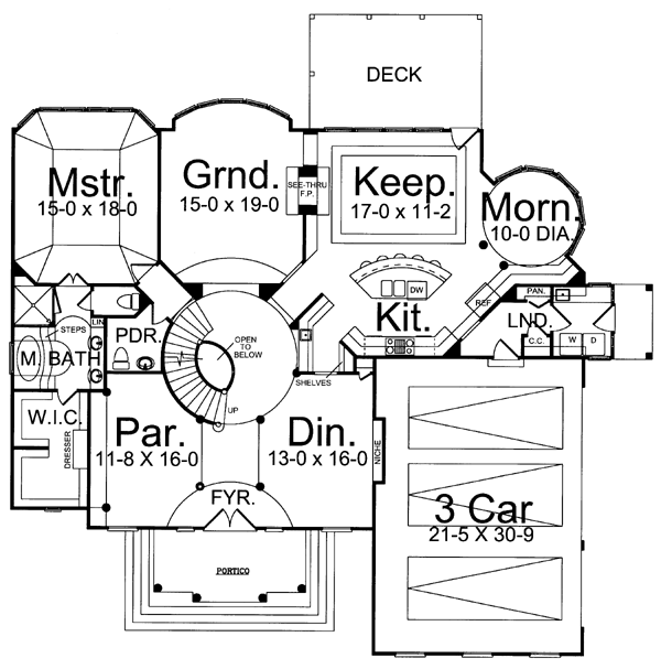 Colonial Greek Revival Level One of Plan 72029