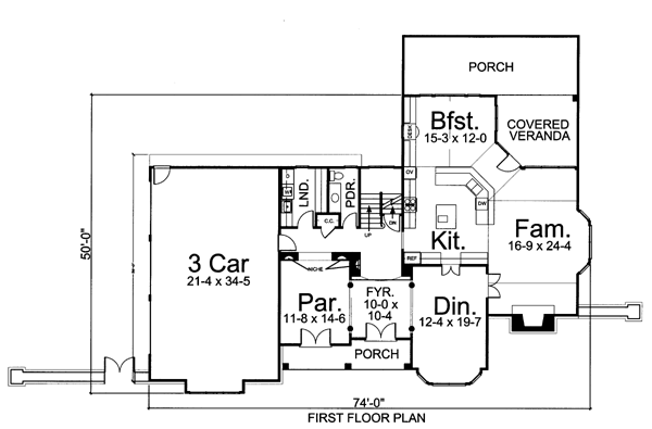 Greek Revival Tudor Level One of Plan 72032