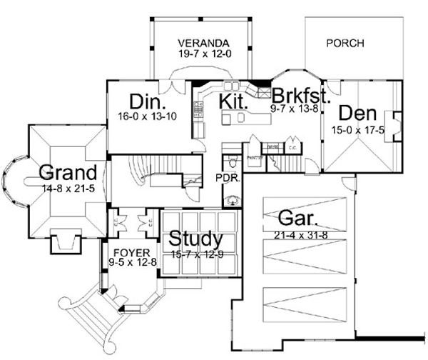 European Greek Revival Level One of Plan 72036