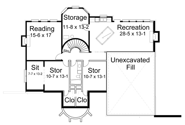 Colonial European Greek Revival Tudor Lower Level of Plan 72037