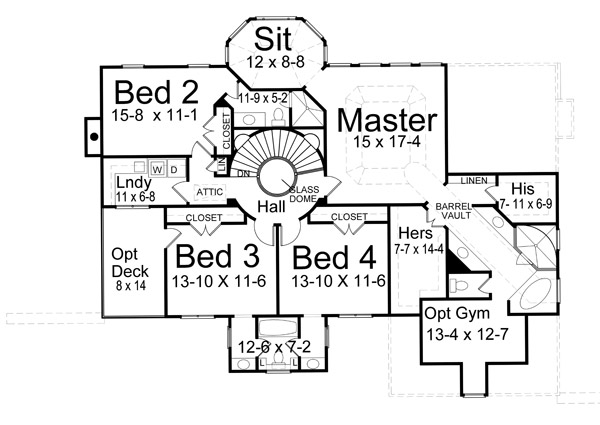 Colonial European Greek Revival Tudor Level Two of Plan 72037