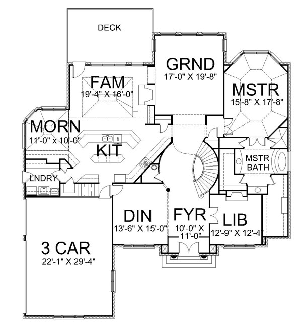 Colonial Greek Revival Level One of Plan 72040