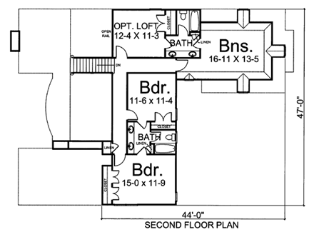 House Plan 72045 Second Level Plan