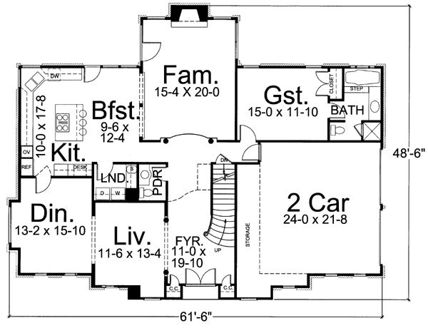 Colonial European Greek Revival Level One of Plan 72062