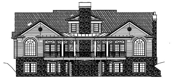 Colonial Plan with 2834 Sq. Ft., 3 Bedrooms, 4 Bathrooms, 3 Car Garage Rear Elevation