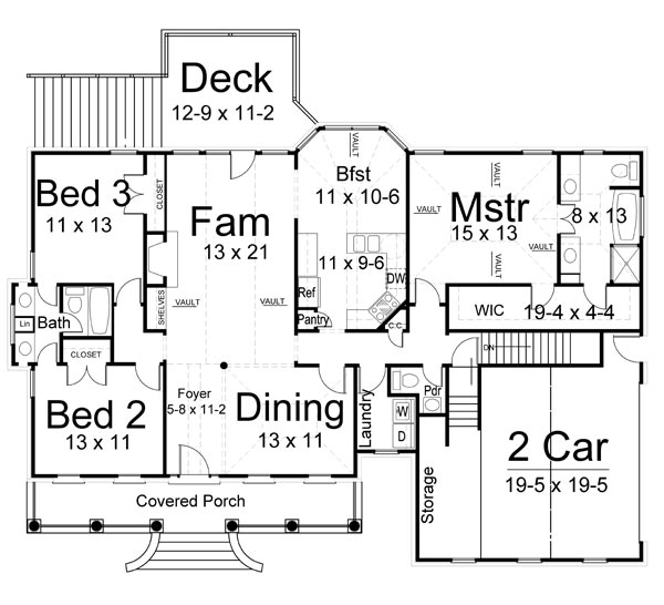 Country Farmhouse Ranch Level One of Plan 72074