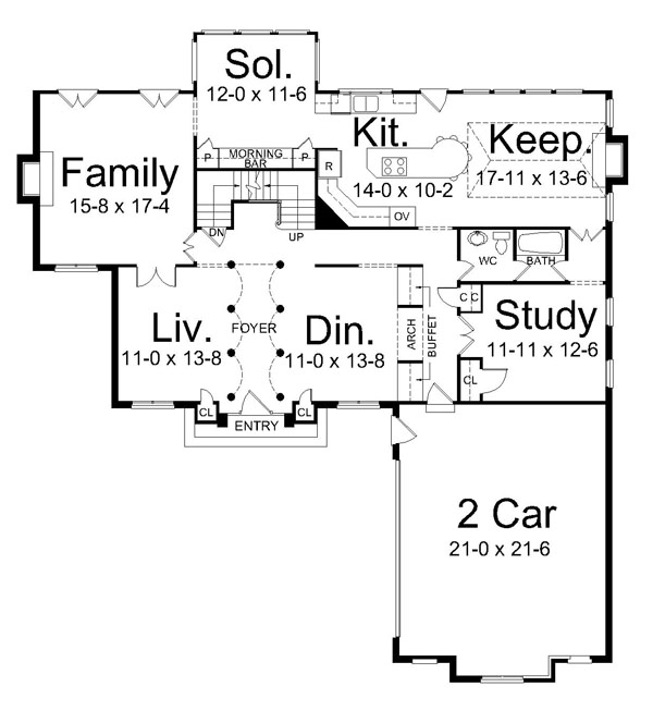 Colonial European Greek Revival Level One of Plan 72080