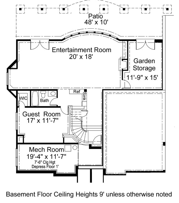 Greek Revival Mediterranean Lower Level of Plan 72095