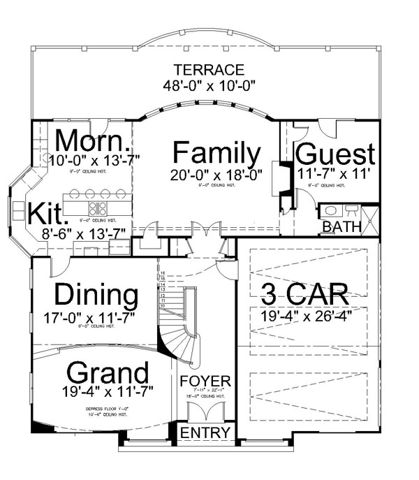 Greek Revival Mediterranean Level One of Plan 72095