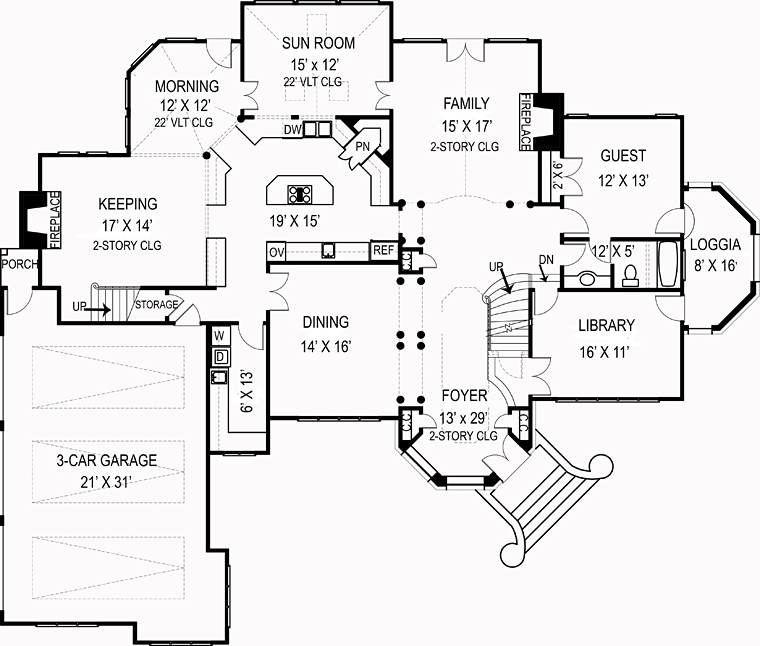 European Greek Revival Level One of Plan 72104