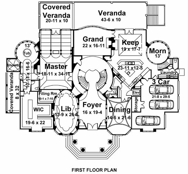 European Greek Revival Level One of Plan 72106