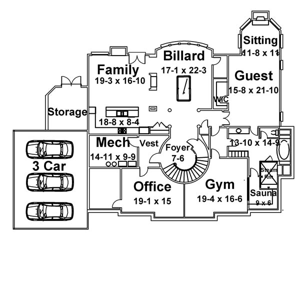 Greek Revival Lower Level of Plan 72107