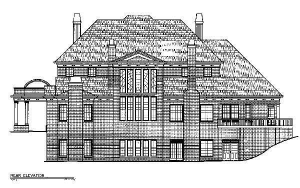 Greek Revival Plan with 5083 Sq. Ft., 5 Bedrooms, 7 Bathrooms, 3 Car Garage Rear Elevation
